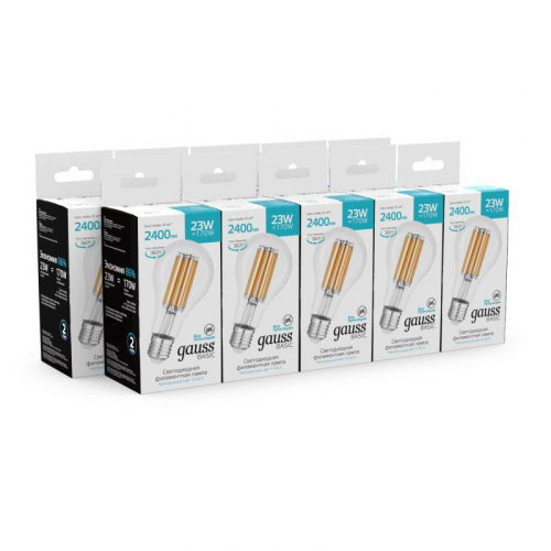 Лампа светодиодная филаментная Basic Filament А70 23Вт 4100К Е27 2400лм GAUSS 40712232 фото 3