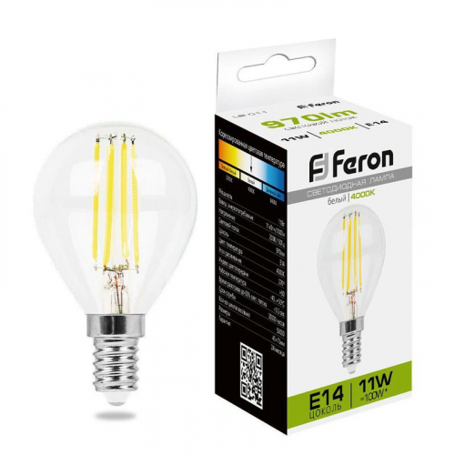 Лампа светодиодная LB-511 11Вт прозрачная 4000К E14 230В FERON 38014