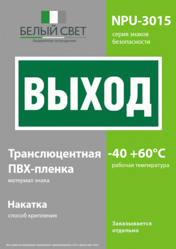 Знак безопасности NPU-3015.E22 «Выход» Белый свет a16558 фото 3