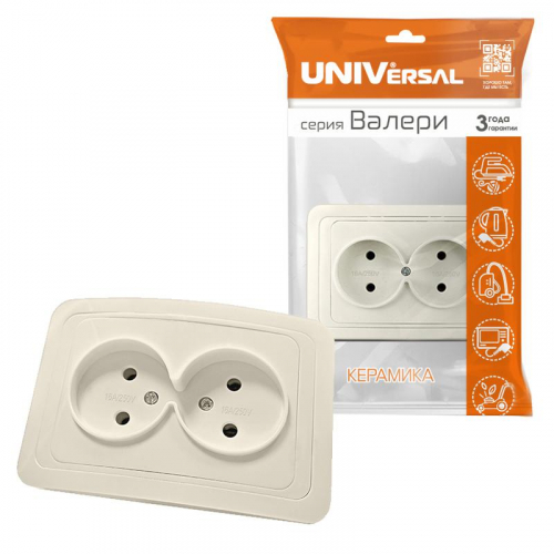 Розетка 2-м СП Валери 16А сл. кость UNIVersal Б-В0102 фото 2