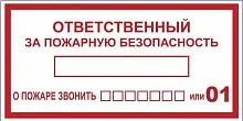 Знак "Ответственный за пожарную безопасность" 150х300мм пластик EKF pn-f-20