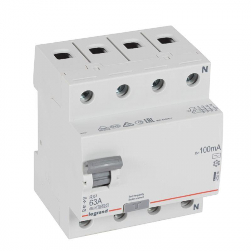 Выключатель дифференциального тока (УЗО) 4п 63А 100мА тип AC RX3 Leg 402068 фото 3