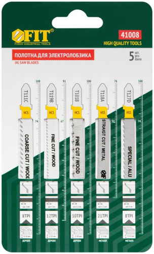 Набор полотен для электролобзика 5шт (T111C T119B T101B T118A T127D) FIT 41008 фото 2