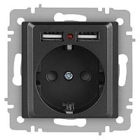 Розетка 1-м СП Accent 6-410-07 16А IP20 250В P+E Schuko + 2хUSB защ. шторки графит Intro Б0063702