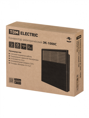 Конвектор электрический ЭК-1000С, 1000 Вт, термостат, СТИЧ, черный, TDM фото 2