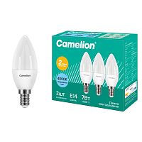 Лампа светодиодная LED7-C35-3/845/E14 7Вт свеча E14 220В ПРОМО (уп.3шт) Camelion 14712