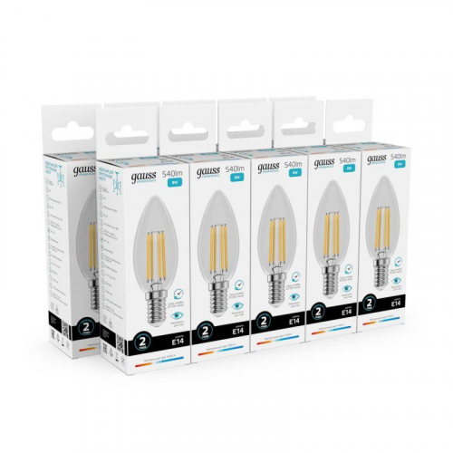 Лампа светодиодная филаментная Filament Elementary 8Вт свеча 4100К Е14 540лм GAUSS 32128 фото 6