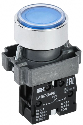 Кнопка LA167-BAF61 d22мм 1НО син. KARAT IEK BBT20-BAF61-1-22-67-K07