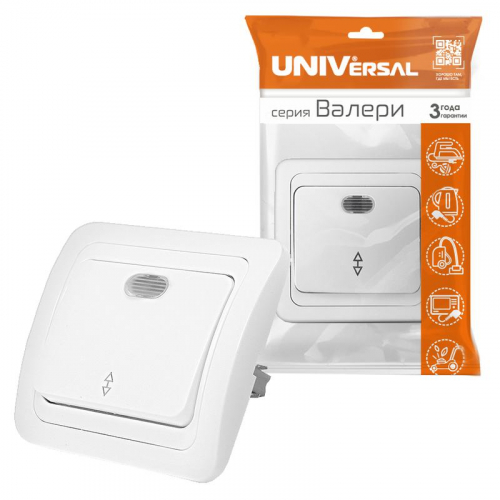 Переключатель проходной 1-кл. СП Валери 10А IP20 с подсветкой бел. UNIVersal В0125 фото 3