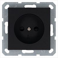 Розетка 1-м 16А IP20 без заземл. защ. шторки механизм черн. матов. soft touch Jasmart G5503PB