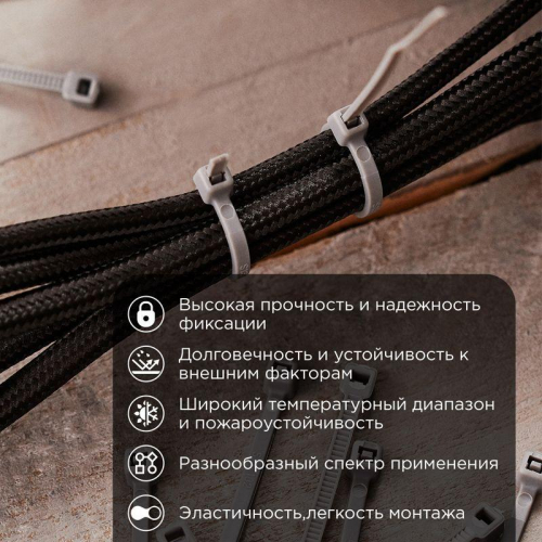 Хомут кабельный 2.5х100 нейл. сер. (уп.100шт) Rexant 07-0100-3 фото 2