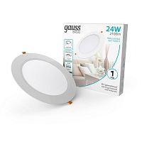 Светильник светодиодный Basic Downlight 24Вт 4000К IP20 2100лм 170-260В 225х26 круг бел. GAUSS 9030520224