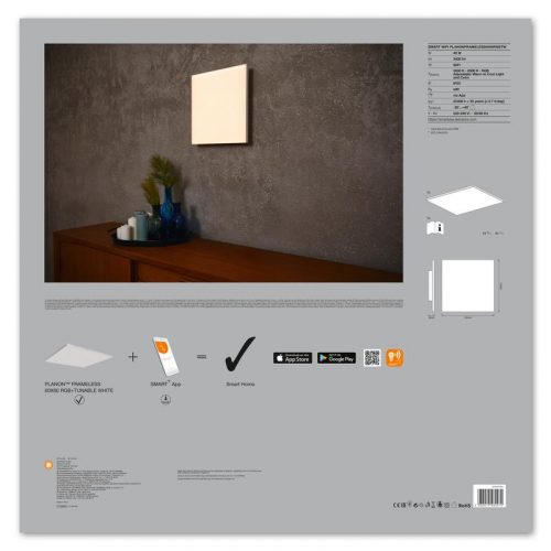 Светильник светодиодный SMART WIFI PLANONFRAMELES60X60RGBTW LEDVANCE 4058075484474 фото 5