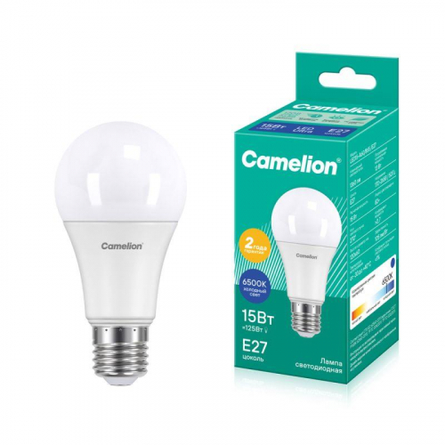 Лампа светодиодная LED15-A60/865/E27 15Вт грушевидная матовая 6500К холод. бел. E27 220В Camelion 12713