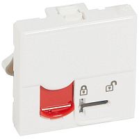 Розетка компьютерная СП 2мод. Mosaic RJ45 кат.5E UTP с контролем доступа красн. шторка механизм бел. Leg 076597