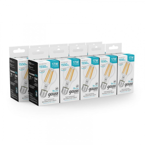 Лампа светодиодная филаментная Basic Filament А60 17Вт 4100К Е27 1550лм GAUSS 10212272 фото 4