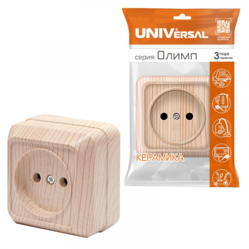 Розетка 1-м ОП Олимп 16А IP20 без заземл. сосна UNIVersal 5560896 фото 3