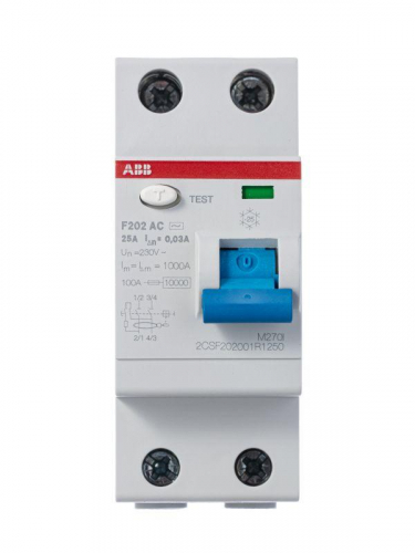 Выключатель дифференциального тока (УЗО) 2п 25А 30мА тип AC F202 ABB 2CSF202001R1250 фото 3
