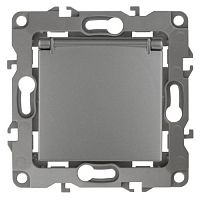 Розетка 1-м СП Эра12 12-2103-12 16А IP20 16AX 250В 2P+E Schuko защ. шторки с крышкой механизм графит Эра Б0019327