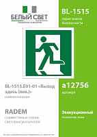 Знак безопасности BL-1515.E01-01"Выход здесь (лев.)" Белый свет a12756