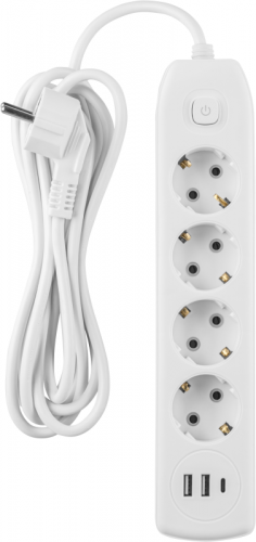 Удлинитель 4х1.8м с заземл. 10А IP20 90 841 OPE-USB-04-180-ESC-3x1 USB 2xType-A + Type-C с кнопкой ОНЛАЙТ 90841 фото 3