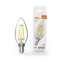 Лампа светодиодная филаментная Basic Filament 4Вт Свеча 3000К E14 480лм GAUSS 50312142
