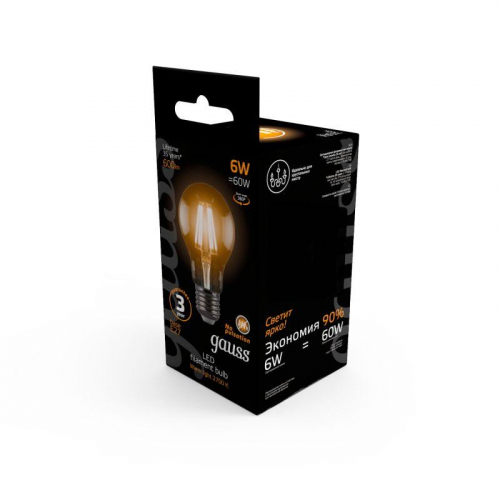 Лампа светодиодная филаментная Black Filament 6Вт A60 грушевидная 2700К тепл. бел. E27 600лм GAUSS 102802106 фото 4