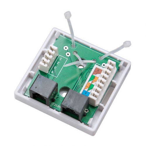 Розетка компьютерная + телефонная 2-м ОП RJ45 + RJ11 UTP неэкранир. комбинир. REXANT 03-0120 фото 2