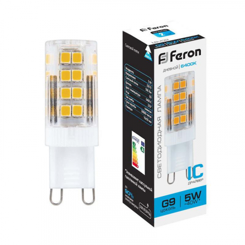 Лампа светодиодная LB-432 5Вт JCD9 6400К G9 230В FERON 25771
