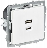 Розетка СП BRITE РЮ11-2-БрАБ USB A+C 45Вт высокоскор. заряд. арктич. бел. IEK BR-U22-045-K91