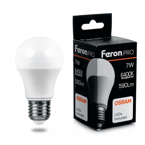 Лампа светодиодная LB-1007 7Вт A55 грушевидная 6400К E27 230В FERON 38025