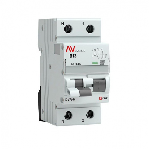 Выключатель автоматический дифференциального тока 2п B 13А 300мА тип A 6кА DVA-6 Averes EKF rcbo6-1pn-13B-300-a-av
