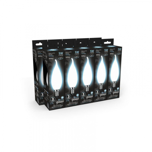 Лампа светодиодная филаментная Black Filament 5Вт свеча на ветру матовая 4100К нейтр. бел. E14 450лм GAUSS 104201205 фото 3