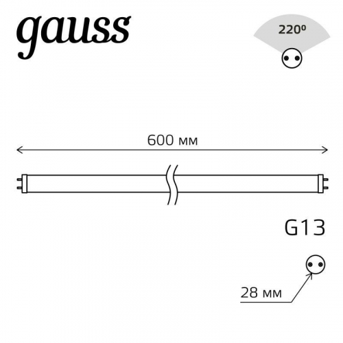 Лампа светодиодная Basic 10Вт T8 6500К G13 800лм 600мм стекло GAUSS 1930302 фото 4