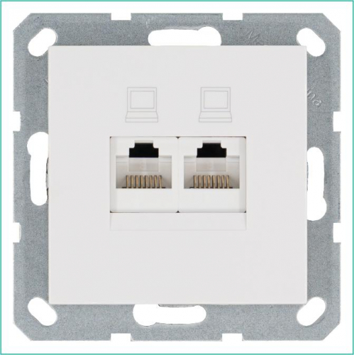 Розетка компьютерная 2-м RJ45 IP20 кат. 6 механизм бел. глянцевый Jasmart G6108W