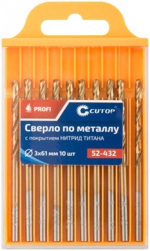 Сверло по металлу ПРОФИ/Profi 3х61мм с титан. покрытием (уп.10шт) Cutop 52-432 фото 3