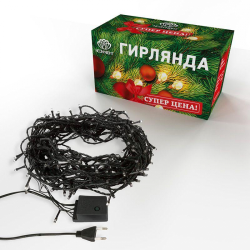Гирлянда светодиодная универсальная 20м 200LED бел. 8Вт IP20 с контроллером 8 режимов Neon-Night 303-106 фото 5