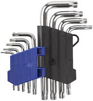 Набор ключей TORX T10-T50 пластиковый держатель короткие закаленные CrV (уп.9шт) MOS 64031М
