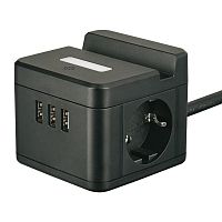 Удлинитель 2х1.5м с заземл. 16А Standard S-GCD2-1.5SBUH BLACK 3 USB держатель для телефона черн. Uniel UL-00011252