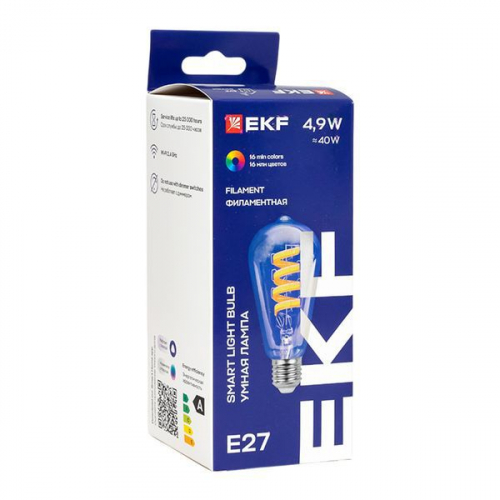 Лампа филаментная Умная ST64 4.9Вт прозрачная RGB E27 220-240В EKF slwf-e27-st64-fil-rgbw фото 11