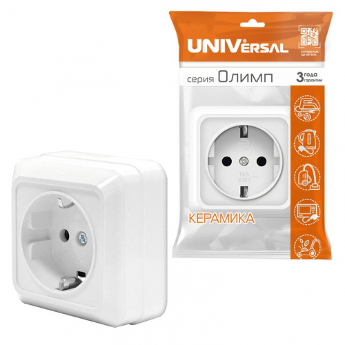 Розетка 1-м ОП Олимп 16А IP20 с заземл. бел. UNIVersal О0028 фото 3
