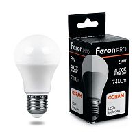 Лампа светодиодная LB-1009 9Вт A60 грушевидная 4000К E27 230В FERON 38027