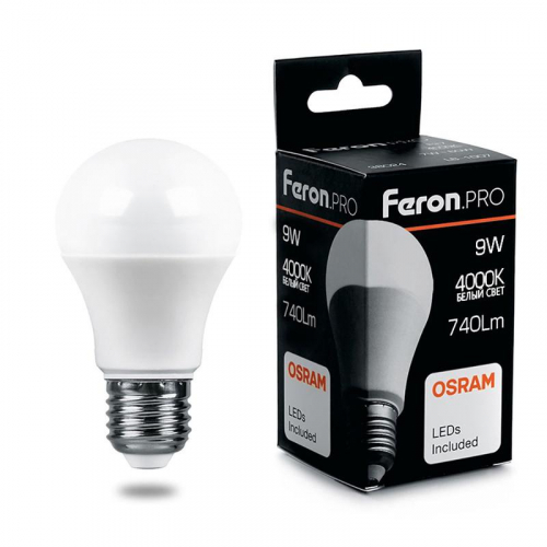 Лампа светодиодная LB-1009 9Вт A60 грушевидная 4000К E27 230В FERON 38027
