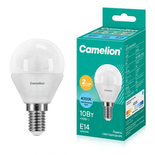 Лампа светодиодная LED10-G45/845/E14 10Вт шар матовая 4500К бел. E14 220В Camelion 13567