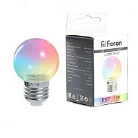Лампа светодиодная LB-371 3Вт G60 шар прозрачная E27 230В RGB плавная смена цвета FERON 38133