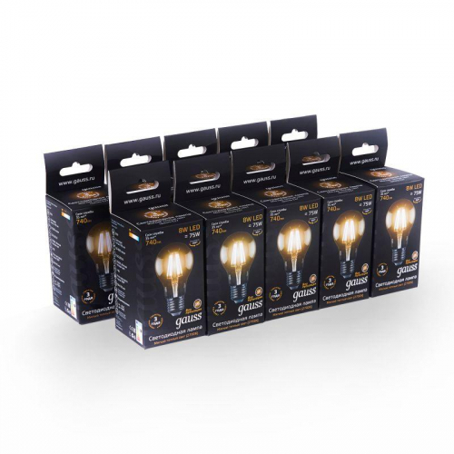 Лампа светодиодная филаментная Black Filament 8Вт A60 грушевидная 2700К тепл. бел. E27 740лм GAUSS 102802108 фото 2