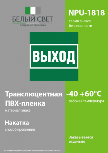 Знак безопасности NPU-1818.E22 "Выход" Белый свет a21369 фото 3