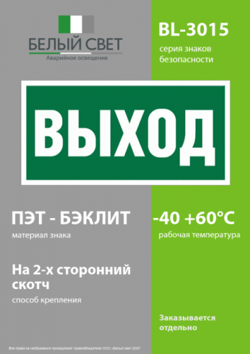 Наклейка BL-3015.E22 "Выход" Белый свет a12540 фото 3