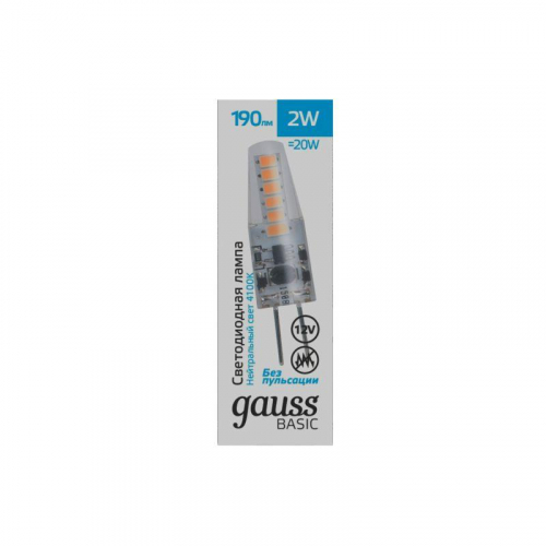 Лампа светодиодная Basic G4 2Вт 4100К 190лм 12В силикон GAUSS 1159722 фото 6