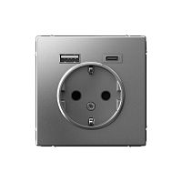 Розетка ArtGallery 16А с 2-мя заряд. устройствами USB A+C 5В/2.4А/3А 2х5В/1.5А механизм сталь SE GAL000932